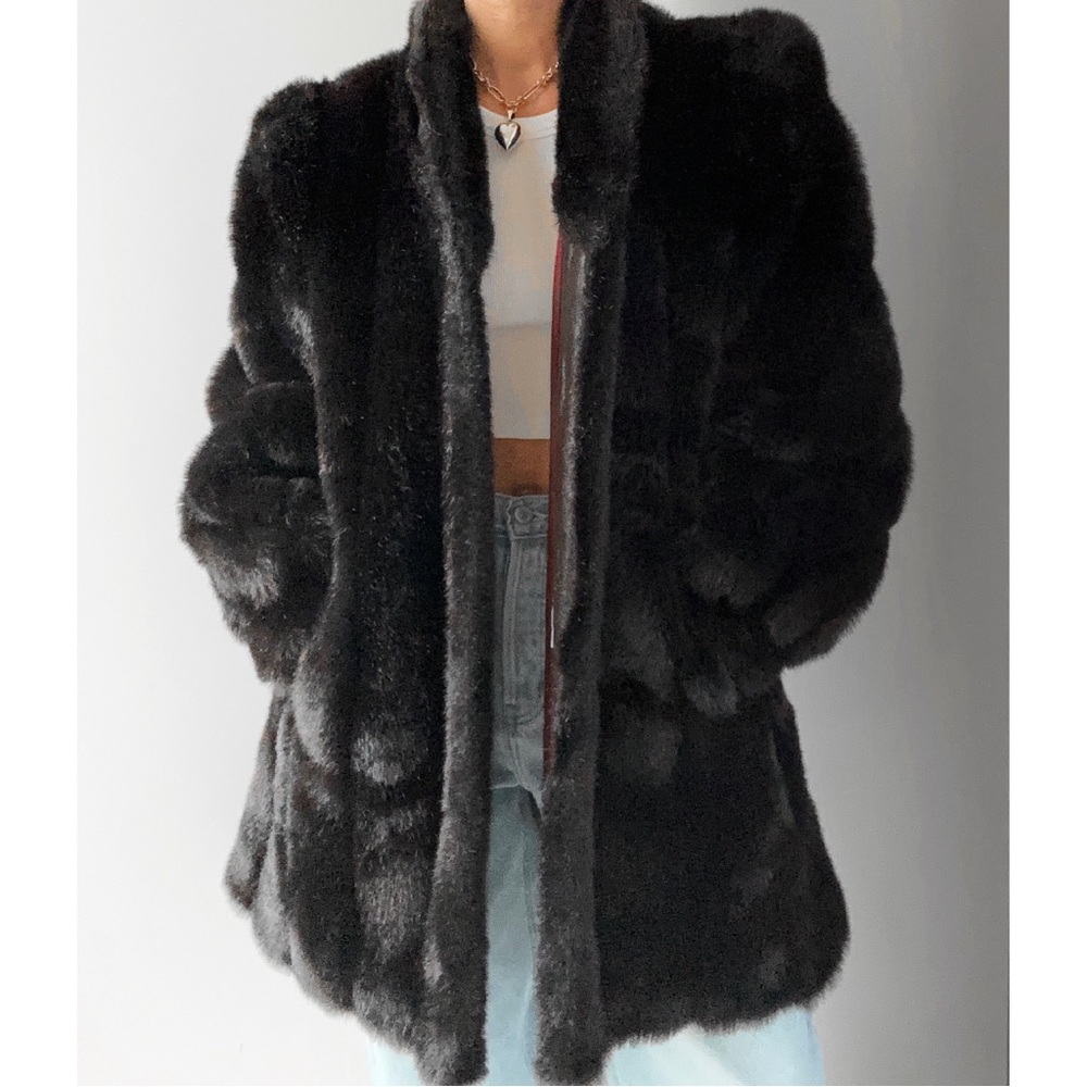 Vintage Faux Fur 80’s Black Midi Oversized Jacket